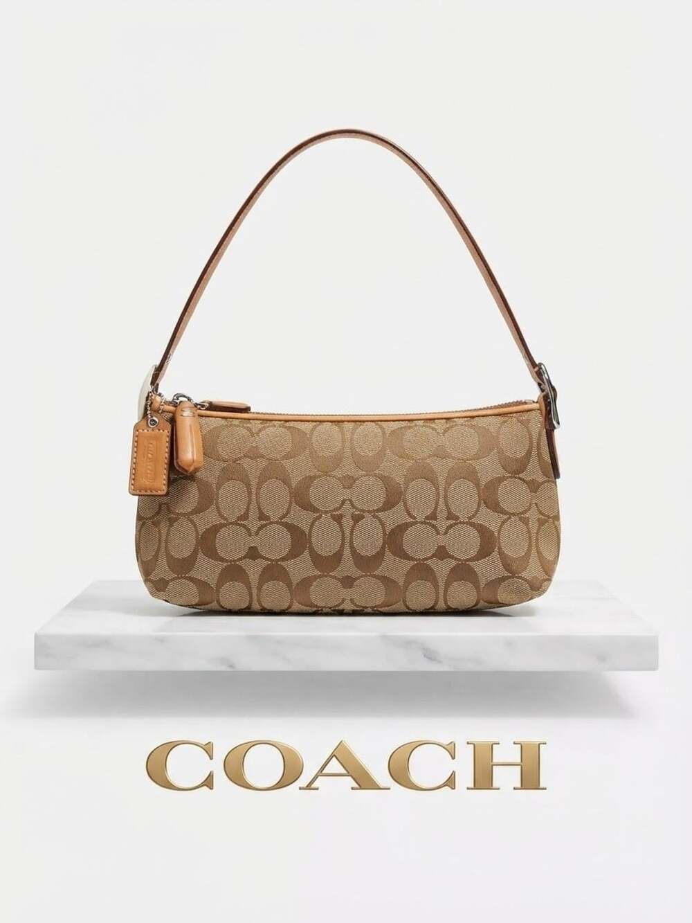 Coach Vintage 8K01 Beige Tan Signature C Canvas Demi Shoulder Bag
